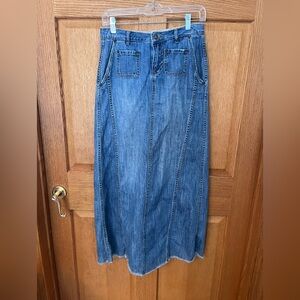 Wrap London denim boho frayed hem maxi skirt